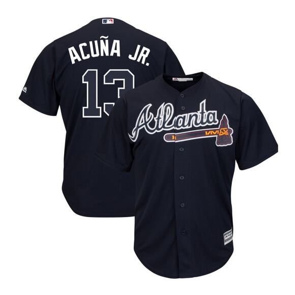 Majestic Men’s Atlanta Braves Ronald Acuna Jr #13 Navy Cool Base Jersey - Picture 11 of 13